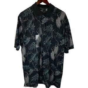 IZOD Golf ☆ Black Leaf Print Short Sleeve Golf Polo